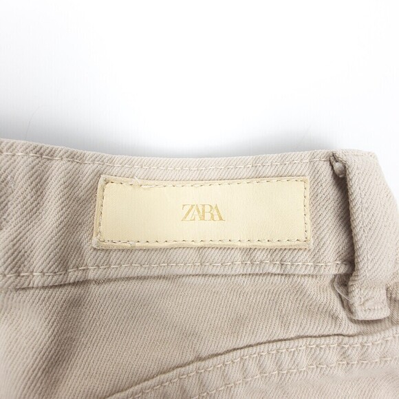 ZARA 90s Mom High Rise Tapered Ankle Cropped Jeans Womens 2 Beige Cream Denim - Picture 7 of 9